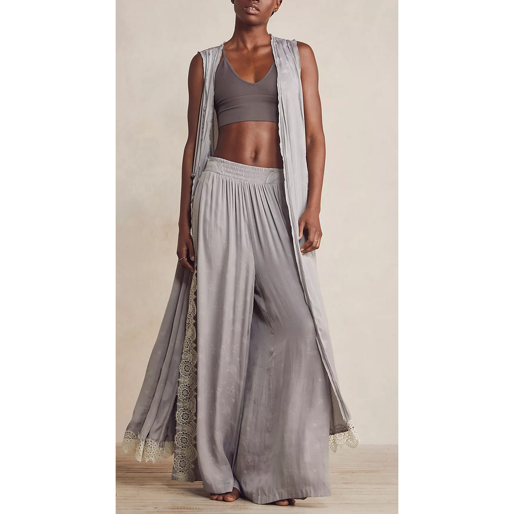 FREE PEOPLE INTIMATELY GRAY WHAT'S GOOD ROBE DUSTER LACE PRINTED OB1546630 SZ XS